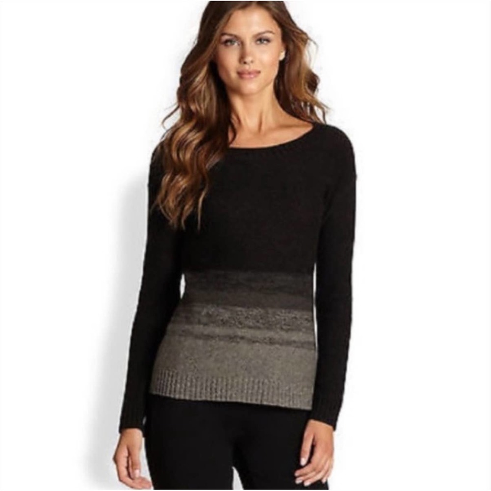 Eileen Fisher Yak Wool Blend Ombré Degrade Boatneck Sweater, Black/ Gray